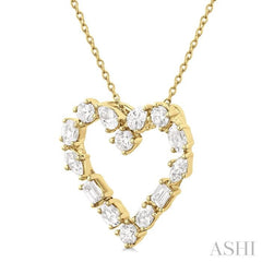 1 Ctw Heart Shape Mixed Diamond Cut Fashion Pendant With Chain in 14K Yellow Gold