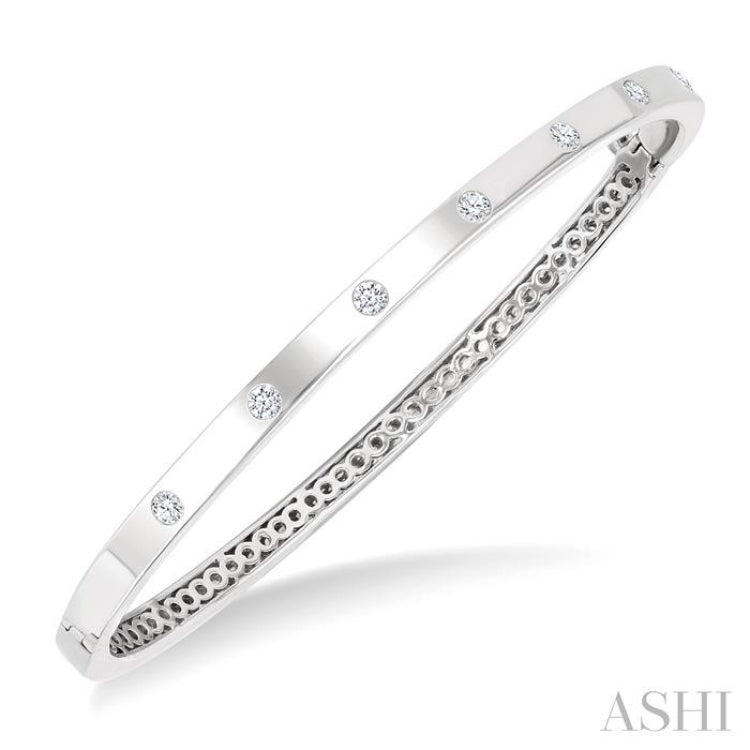 3/8 Ctw Flush Bezel Set Diamond Fashion Bangle in 14K White Gold