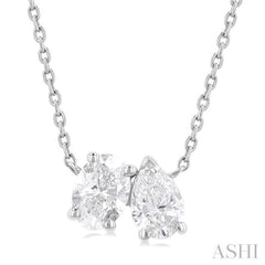 3/4 Ctw Toi Et Moi Oval and Pear Cut Diamond Pendant With Chain in 14K White Gold