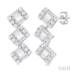 1/3 Ctw Zig-Zag Fusion Baguette and Round Cut Diamond Fashion Earrings in 10K White Gold