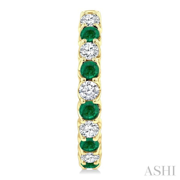 2.5 MM Emerald and 1 Ctw Round Cut Inside-Out Diamond Precious Hoop Earrings in 14K Yellow Gold