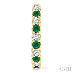 2.5 MM Emerald and 1 Ctw Round Cut Inside-Out Diamond Precious Hoop Earrings in 14K Yellow Gold