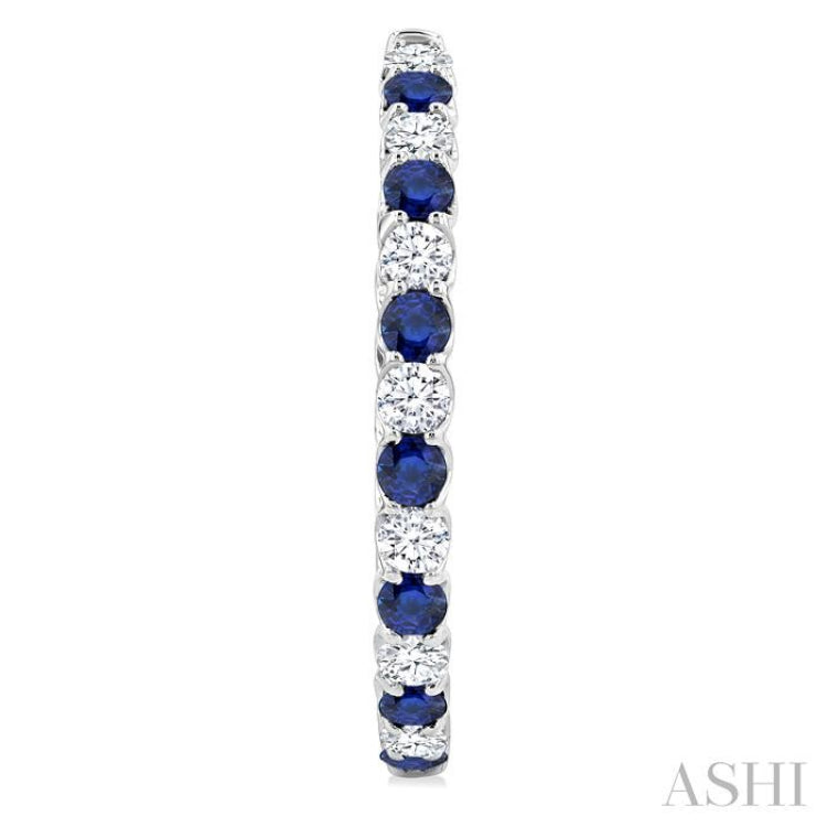 2.9 MM Round Sapphire and 2 5/8 Ctw Round Cut Diamond Inside & Outside Alternating Precious Hoop Earrings in 14K White Gold