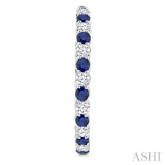 2.9 MM Round Sapphire and 2 5/8 Ctw Round Cut Diamond Inside & Outside Alternating Precious Hoop Earrings in 14K White Gold