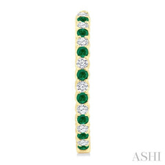 2.1 MM Round Emerald and 1 Ctw Round Cut Diamond Inside & Outside Alternating Precious Hoop Earrings in 14K Yellow Gold