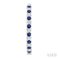 2.1 MM Round Sapphire and 1 Ctw Round Cut Diamond Inside & Outside Alternating Precious Hoop Earrings in 14K White Gold