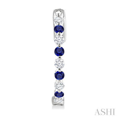 2 MM Round Cut Sapphire and 1/2 Ctw Round Cut Diamond Precious Inside-Out Alternating Hoop Earrings in 14K White Gold