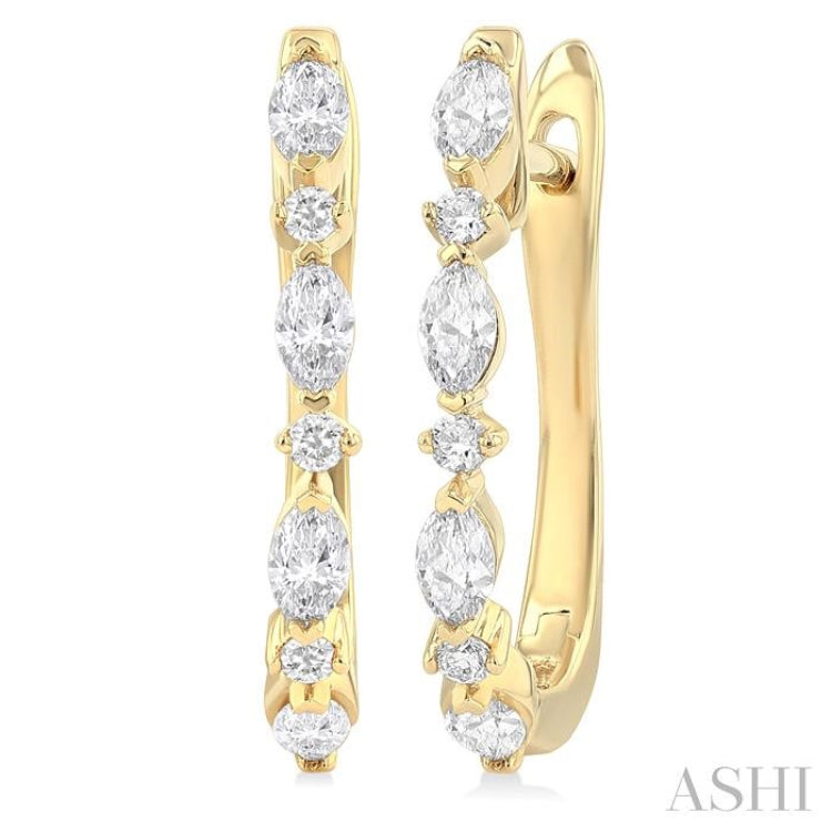 1/2 Ctw Marquise and Round Cut Diamond Fashion Hoop Earrings in 14K Yellow Gold