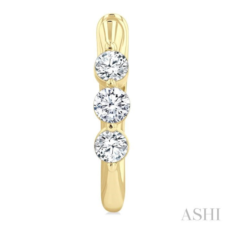 1/2 Ctw 3-Stone Round Cut Diamond Fashion Hoop Earring in 14K Yellow Gold