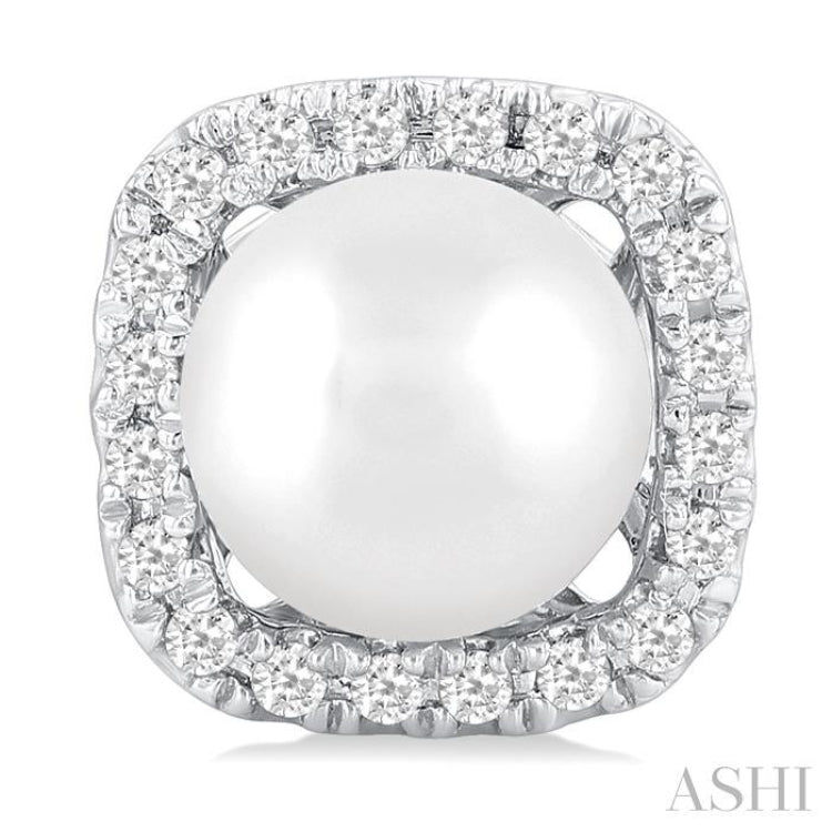 5 MM Cushion-Shaped Cultured Pearl and 1/8 Ctw Petite Round Cut Diamond Halo Stud Earring in 10K White Gold