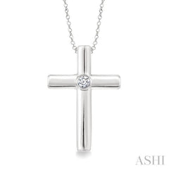 1/50 Ctw Round Cut Diamond Cross Pendant with Chain in Sterling Silver