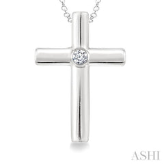 1/50 Ctw Round Cut Diamond Cross Pendant with Chain in Sterling Silver