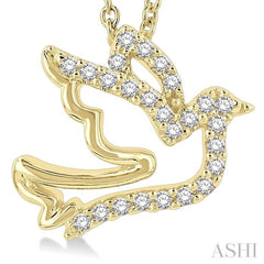1/10 Ctw Petite Dove Round Cut Diamond Fashion Pendant With Chain in 10K Yellow Gold