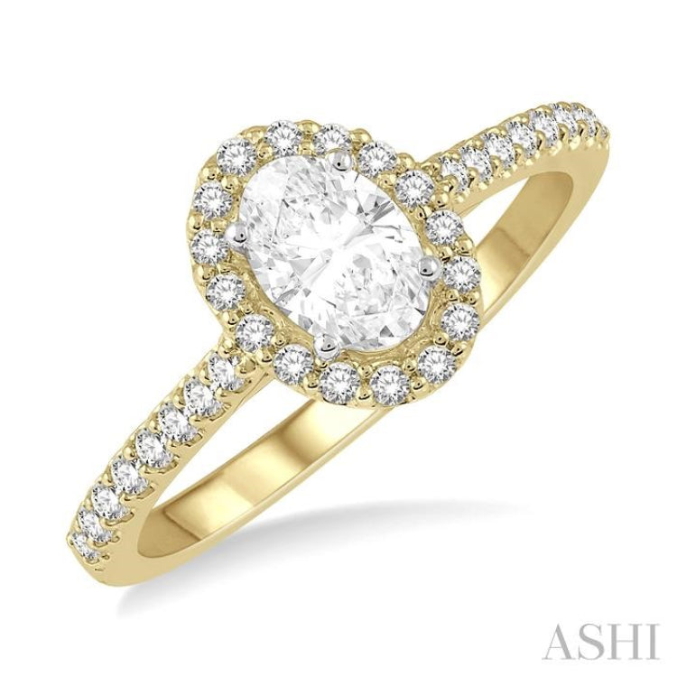1/3 Ctw Oval Shape Semi-Mount Diamond Engagement Ring in 14K Yellow and White Gold