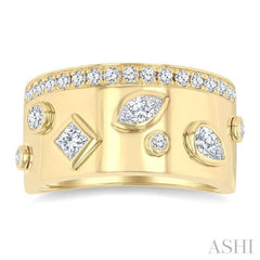 3/4 Ctw Mixed Diamond Cut Fashion Wide Band in 14K Yellow Gold
