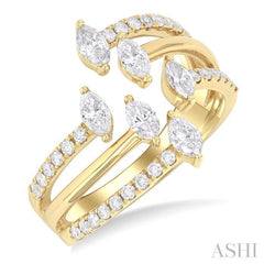 7/8 Ctw Three-Way Split Marquise and Round Cut Diamond Fashion Open Ring in 14K Yellow Gold