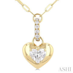 1/4 Ctw Dome Heart and Round Cut Diamond Fashion Pendant With Paper Clip Chain in 14K Yellow Gold