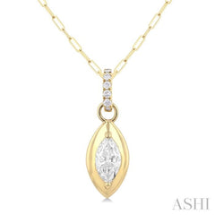 1/4 Ctw Dome Marquise and Round Cut Diamond Fashion Pendant With Paper Clip Chain in 14K Yellow Gold