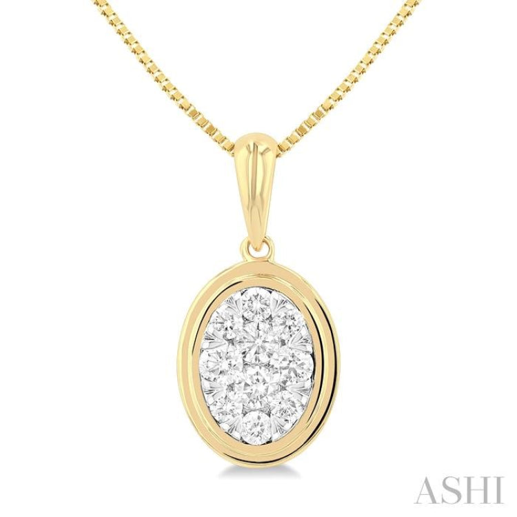 1/3 Ctw Lovebright Oval Shape Round Cut Diamond Fashion Pendant With Chain in 14K Yellow and White Gold