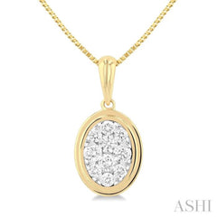 1/3 Ctw Lovebright Oval Shape Round Cut Diamond Fashion Pendant With Chain in 14K Yellow and White Gold