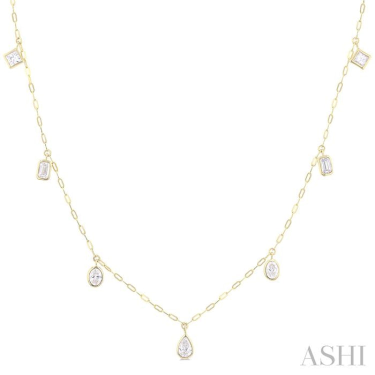 1 1/5 Ctw Bezel Set Mixed Diamond Cut Station Necklace in 14K Yellow Gold