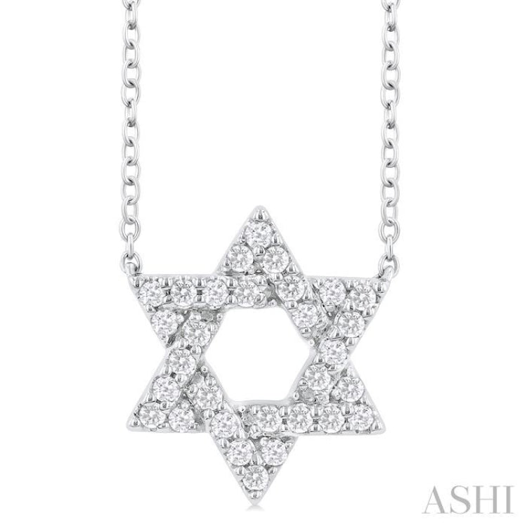 1/4 Ctw Star of David Round Cut Diamond Fashion Pendant With Chain in 14K White Gold