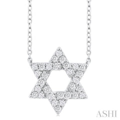 1/4 Ctw Star of David Round Cut Diamond Fashion Pendant With Chain in 14K White Gold