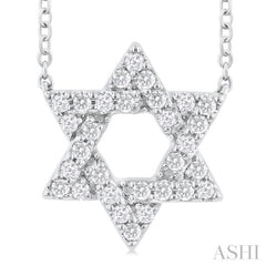 1/4 Ctw Star of David Round Cut Diamond Fashion Pendant With Chain in 14K White Gold