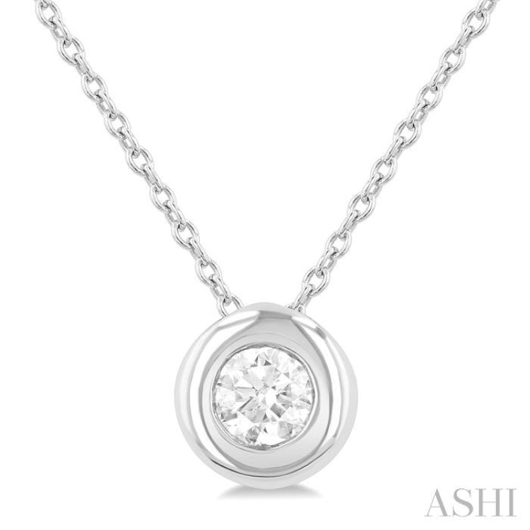 1/3 Ctw Bubble Bezel Set Round Cut Diamond Fashion Pendant With Chain in 14K White Gold