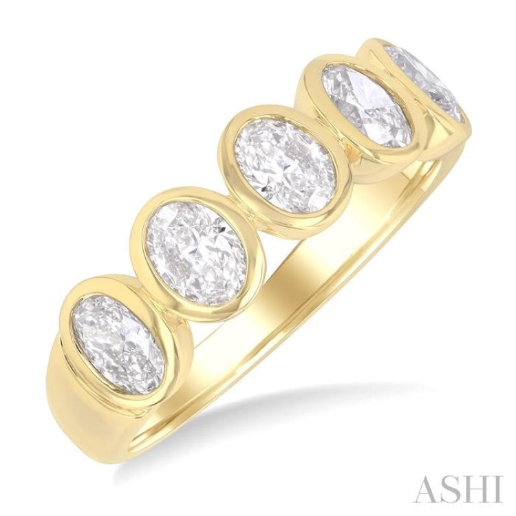 2 Ctw 5-Stone Bezel Set Oval Cut Diamond Fashion Band in 14K Yellow Gold