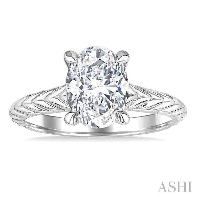 1/20 Ctw Oval Shape Round Cut Diamond Semi-Mount Engagement Ring in 14K White Gold