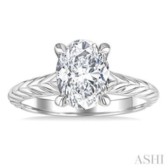 1/20 Ctw Oval Shape Round Cut Diamond Semi-Mount Engagement Ring in 14K White Gold