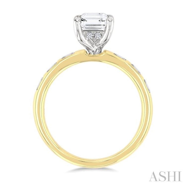 1/4 Ctw Emerald Shape Baguette and Round Cut Diamond Semi-Mount Engagement Ring in 14K Yellow and White Gold