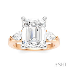 1/2 Ctw Tri-Mount Emerald Shape Center Pear and Round Cut Diamond Semi-Mount Engagement Ring in 14K Rose and White Gold