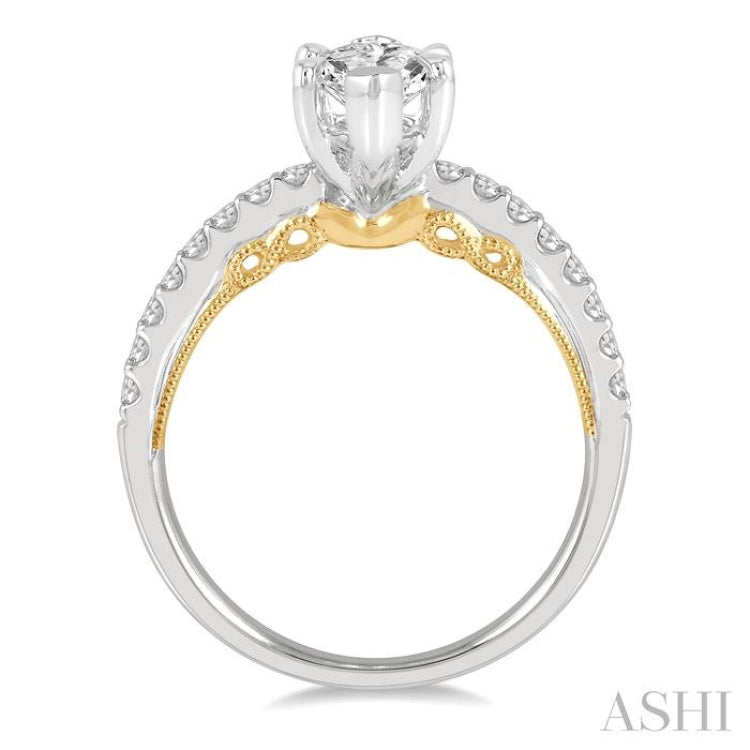1/4 Ctw Marquise Shape Round Cut Diamond Semi-Mount Engagement Ring in 14K White and Yellow Gold