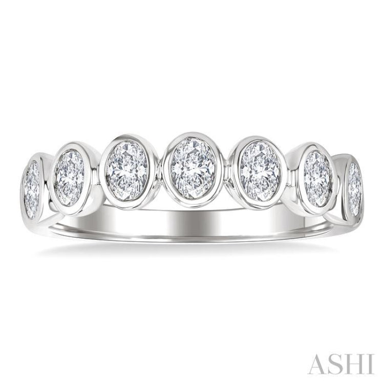 1 Ctw 7-Stone Bezel Set Oval Cut Diamond Fashion Band in 14K White Gold