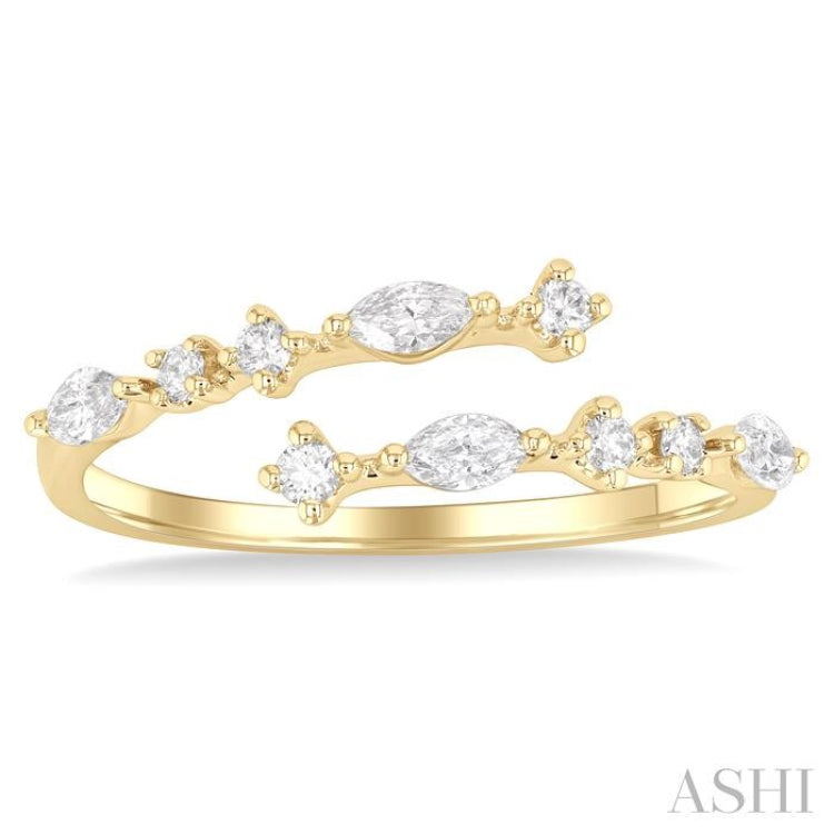 1/3 Ctw Bypass Marquise and Round Cut Diamond Fashion Open Band in 14K Yellow Gold