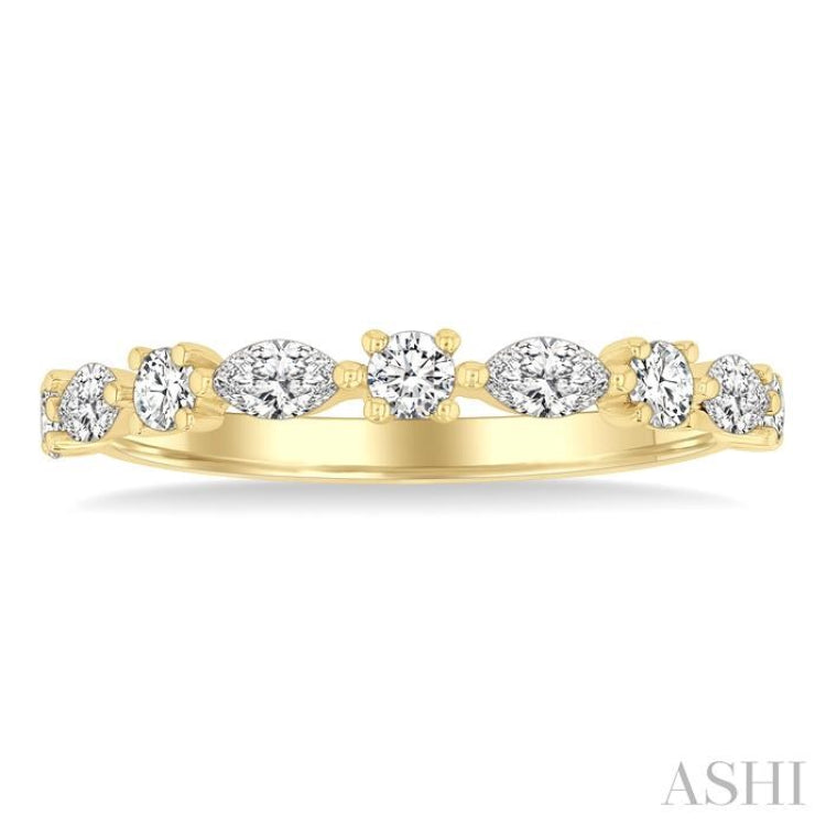 5/8 Ctw Scatter East-West Set Marquise and Round Cut Diamond Fashion Band in 14K Yellow Gold