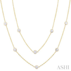 3 Ctw Bezel Set Round Cut Diamond Station Long Necklace in 14K Yellow Gold