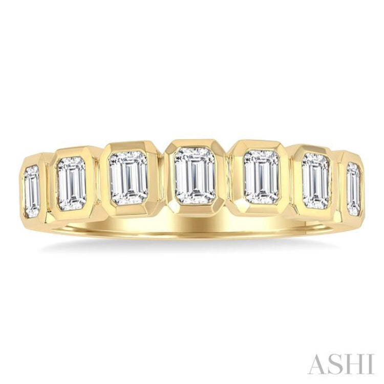 1 Ctw 7-Stone Bezel Set Emerald Cut Diamond Fashion Band in 14K Yellow Gold