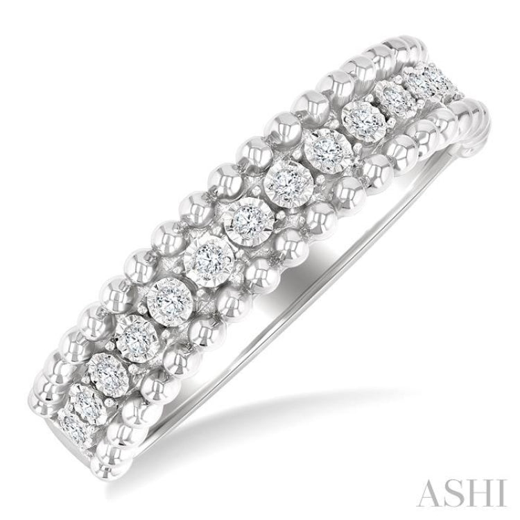 1/10 Ctw Single Cut Diamond Bold Bead Design Fashion Band in Sterling Silver
