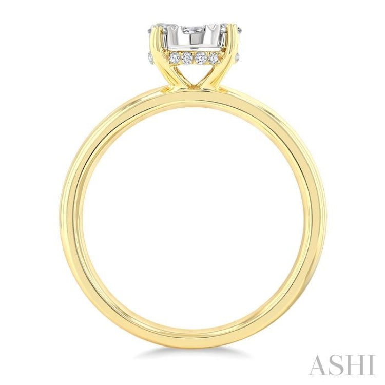 1/2 Ctw Bold Shank Oval Shaped Lovebright Round Cut Diamond Ring in 14K Yellow and White Gold