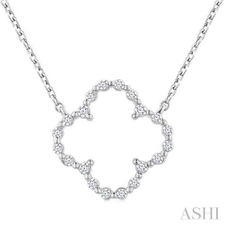 1/8 Ctw Petite Open Window Clover Round Cut Diamond Pendant With Chain in Sterling Silver