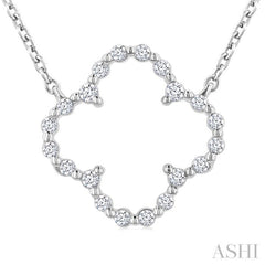 1/8 Ctw Petite Open Window Clover Round Cut Diamond Pendant With Chain in Sterling Silver