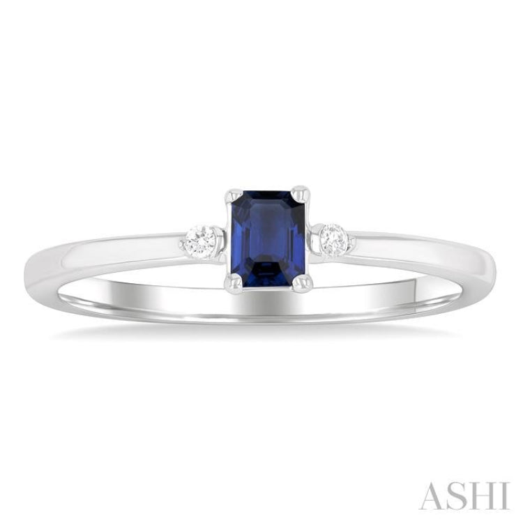 4x3 MM Octagon Shape Sapphire and 1/50 Ctw Petite Round Cut Diamond Fashion Ring in 10K White Gold