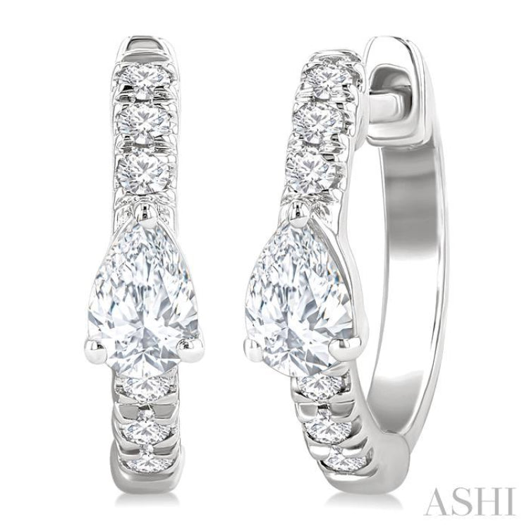 3/8 Ctw Pear Shape and Round Cut Diamond Fashion Huggie Petite Earrings in 14K White Gold