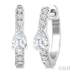 3/8 Ctw Pear Shape and Round Cut Diamond Fashion Huggie Petite Earrings in 14K White Gold