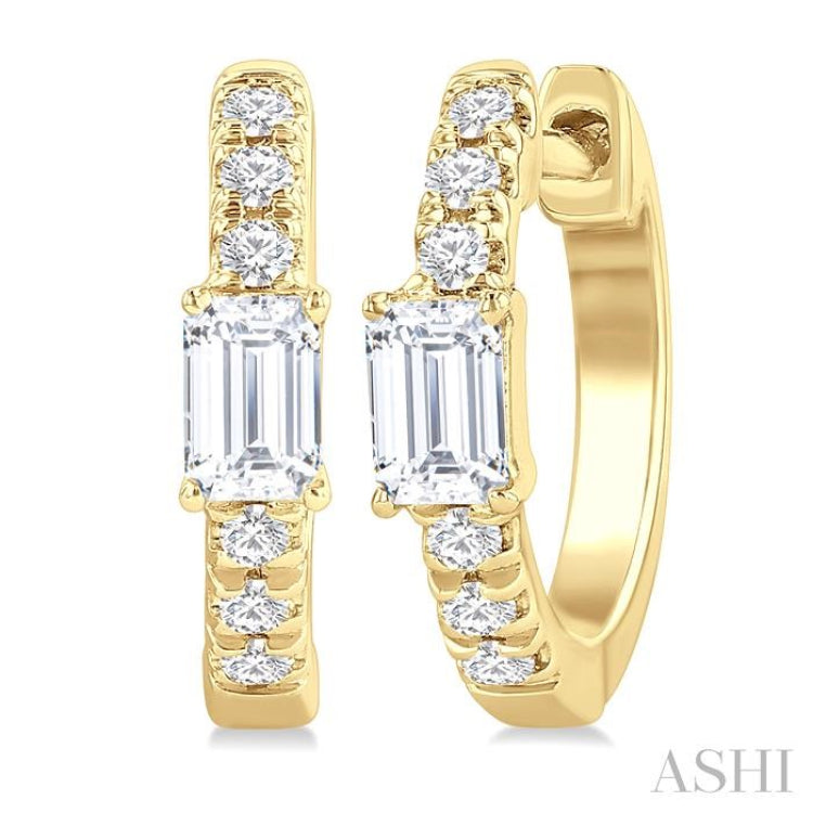 3/8 Ctw Octagon Shape and Round Cut Diamond Fashion Huggie Petite Earrings in 14K Yellow Gold