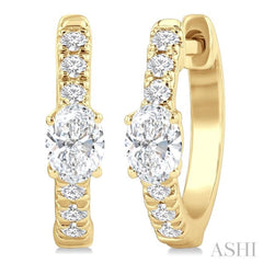 3/8 Ctw Oval Shape and Round Cut Diamond Fashion Huggie Petite Earrings in 14K Yellow Gold