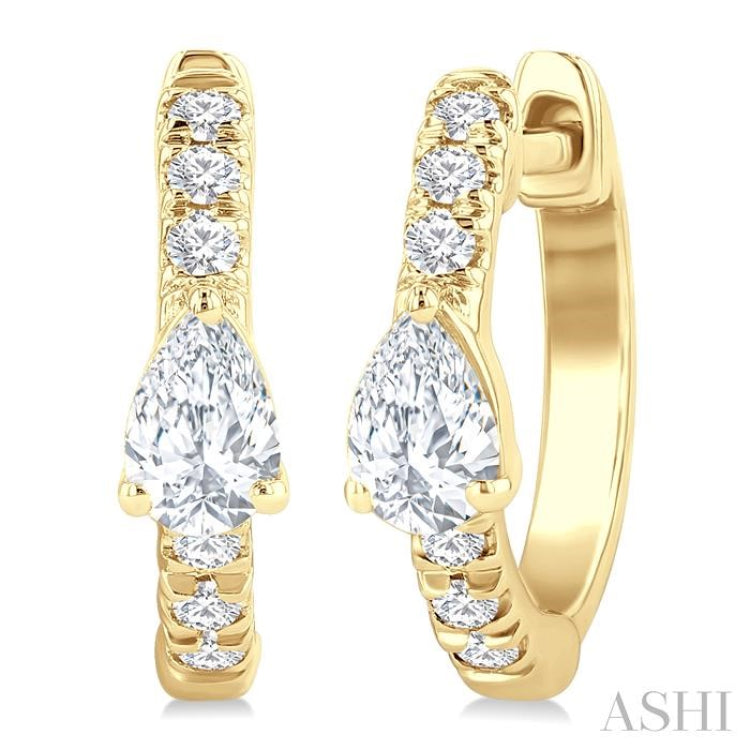 3/8 Ctw Pear Shape and Round Cut Diamond Fashion Huggie Petite Earrings in 14K Yellow Gold